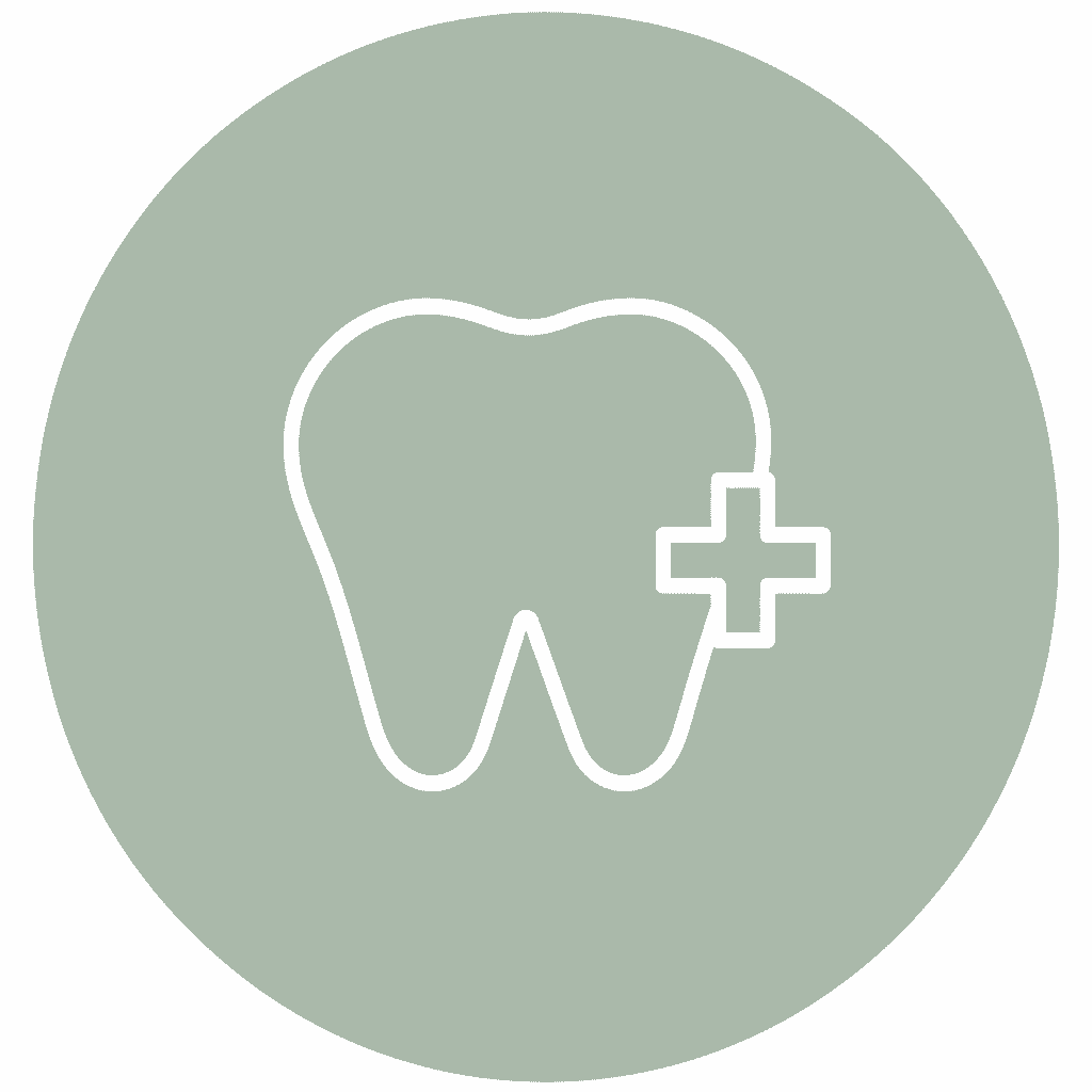 Dental health icon with tooth and plus sign, representing dental care services.