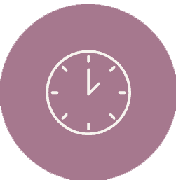 Close-up of a modern wall clock showing 12:05, on a purple background.